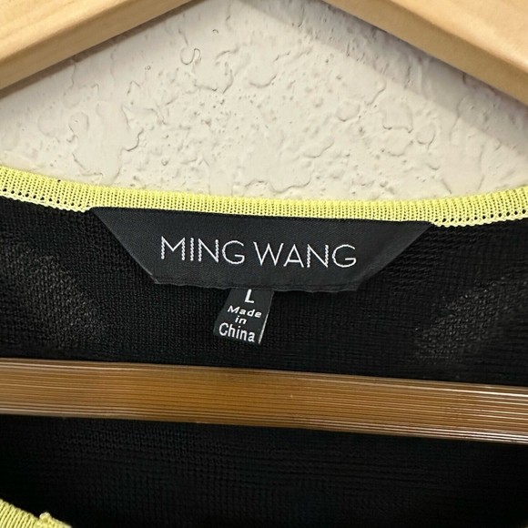 MING WANG Black Knit Suit / Cardigan Jacket with Yellow Trim - Picture 7 of 11